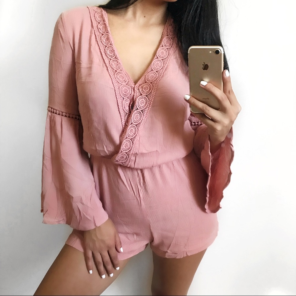 Mya Pink Bell Sleeve Romper